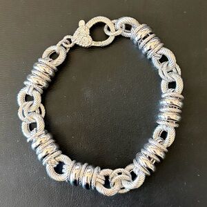 Judith Ripka Sterling Silver Verona Multi-Link Bracelet w/Heart Lobster Claw, 8”